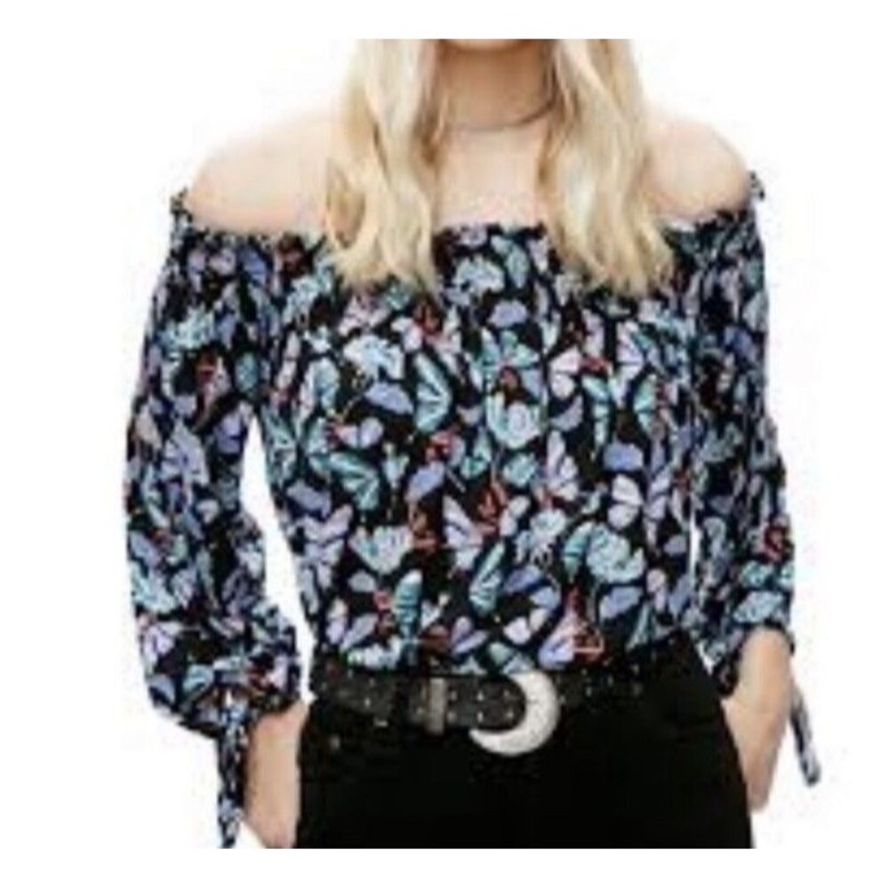 Free People We the Free Womens Top Size S Off the Shoulder Butterfly Floral Boho